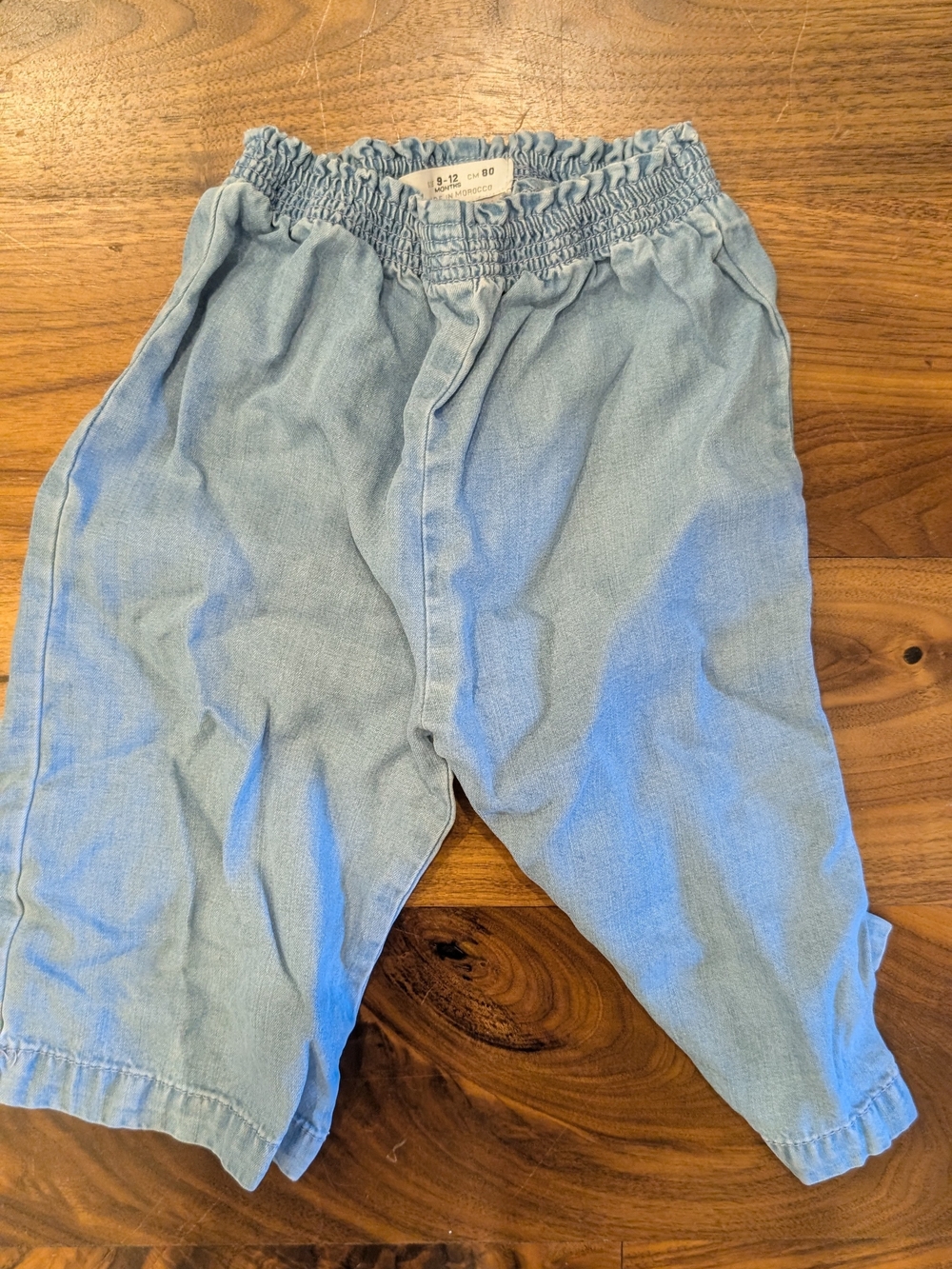 Zara Light Blue Elastic-Waist Denim Pants